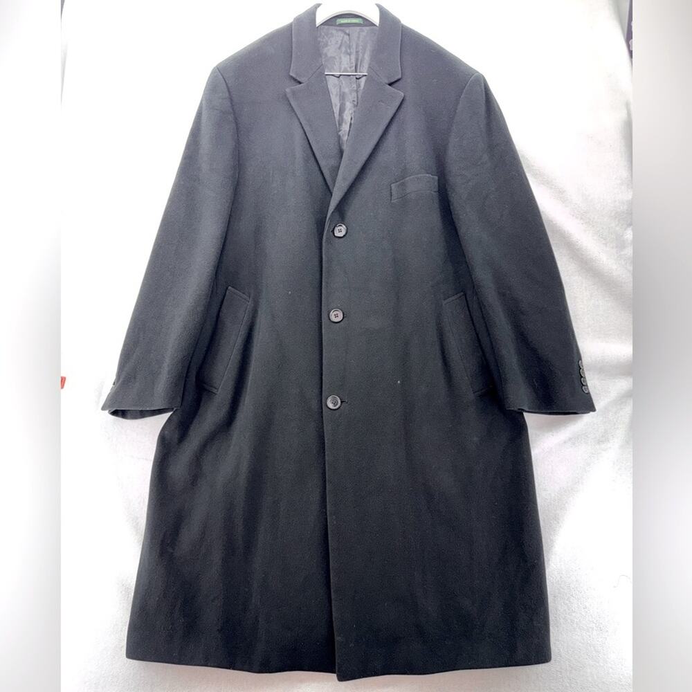 EUC Men’s Lauren Ralph Lauren 100% Pure Cashmere Long Overcoat Black size 44 Reg